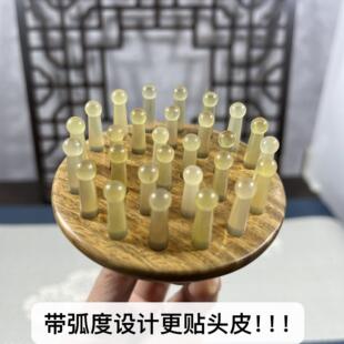 绿檀木质按摩梳带弧度设计头部护理梳子深度清洁头皮按摩羊角