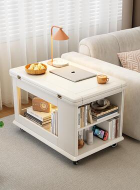 实木移动折叠茶几小公寓客厅餐桌两用茶几家庭沙发侧柜手推车侧桌