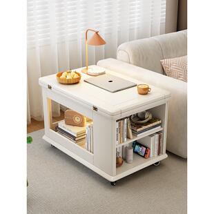 实木移动折叠茶几小公寓客厅餐桌两用茶几家庭沙发侧柜手推车侧桌