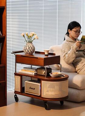新北欧中世纪存储侧柜覆古移动藤存储手推车沙发侧小吃柜侧桌