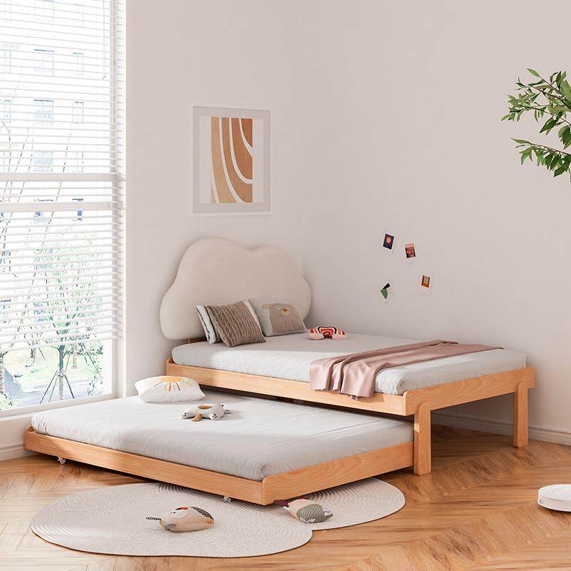 儿童隐形抽拉床榉木实木折叠床双层组合加宽拼接床北欧子母床拖床