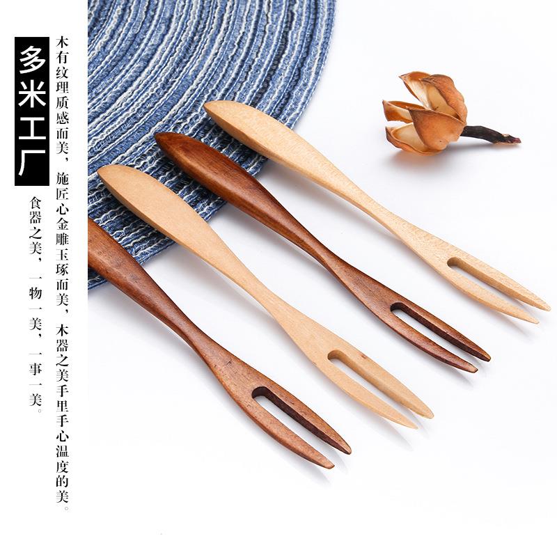 荷木迷你水果叉子甜品店木叉餐具 木制儿童勺子叉子西餐厅