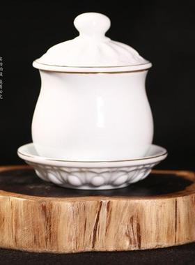 白玉瓷金边陶瓷供水杯 陶瓷供佛净水杯圣水杯用具厂家