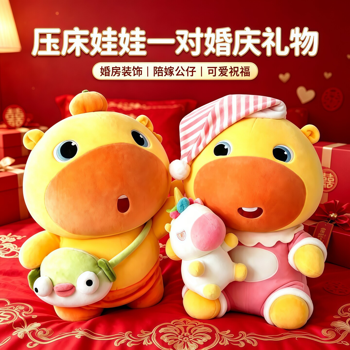 多爱水豚噜噜压床娃娃一对毛绒玩偶公仔布娃娃新婚订婚结婚礼物