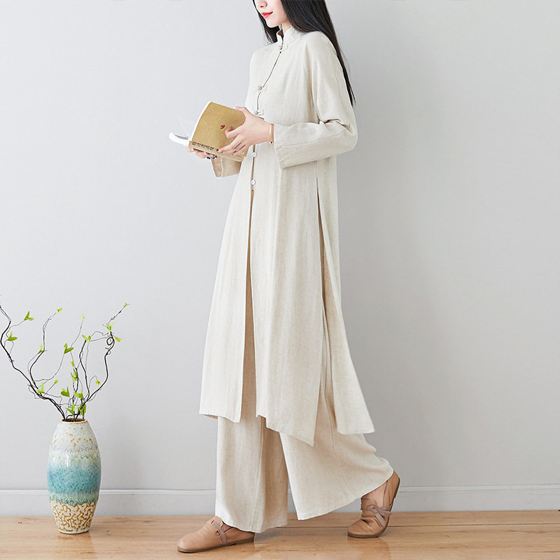 实拍亚麻茶服春秋禅意居士服汉服
