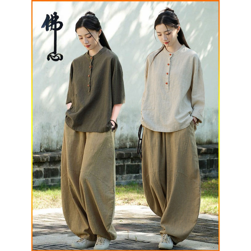 居士服女款中式女装棉麻盘扣上衣修行禅服中佛系禅意素衣套装
