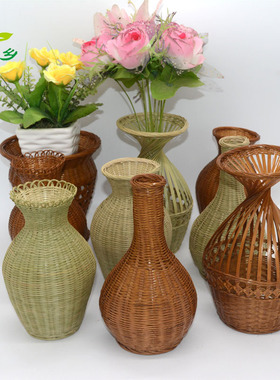 竹编插花小花瓶手工编织中式古风