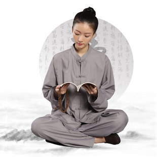 法会高档居士服套装立领盘扣中禅修服春秋四季款僧衣僧服包邮