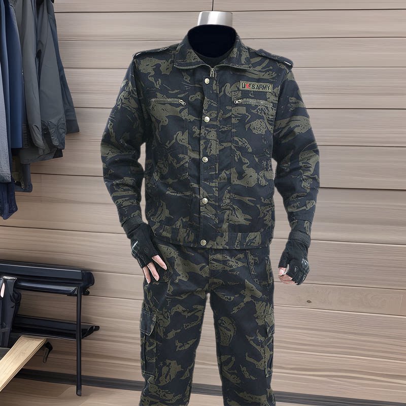 黑鹰迷彩工作服男女套装耐脏工地裤子劳保户外训练服养殖上衣战术