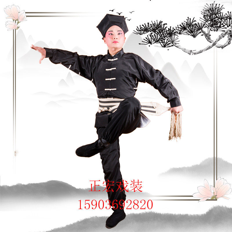 速发戏剧戏曲演出服装武松打虎服装黑色武打衣武生衣服夜行衣杂役