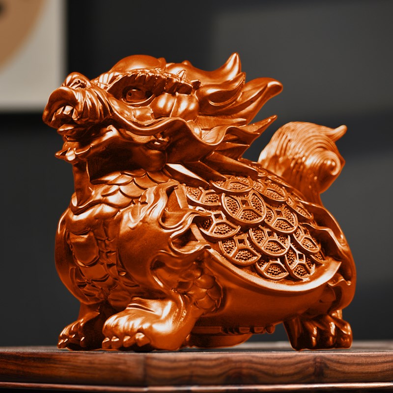 速发花梨木雕金卦龙龟摆件工艺件八钱镇宅招财物品桌面客厅玄关装