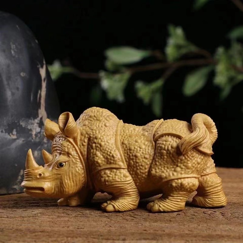 速发太木崖柏行雕硬木手把件实派雕刻家居摆件牛气冲天动物工艺品