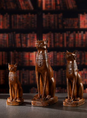 速发暗黑复古仿木纹埃及猫摆工高树感客厅电视柜酒柜装饰品级脂件