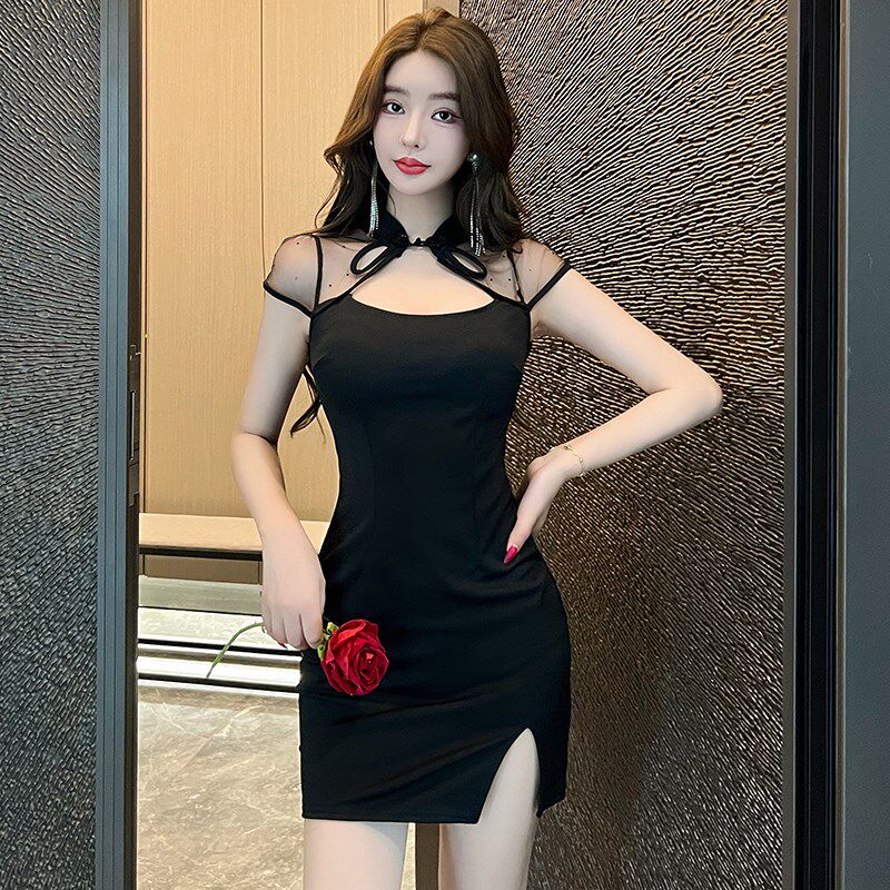 速发夜总店性感连衣裙新款紧身开叉包臀裙低胸夜店旗袍