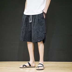 麻盘扣大棉沙滩裤 速发短裤 中国风码 宽松直筒五分亚麻夏动裤 男运季