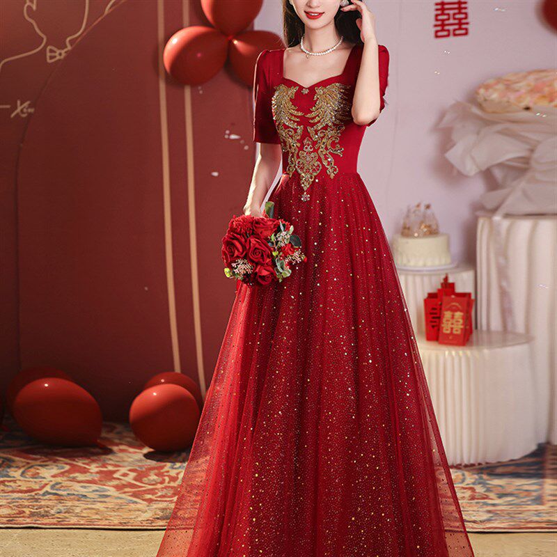 速发大码敬酒服新娘2025新款夏季高级感结婚订婚中式礼服裙长款