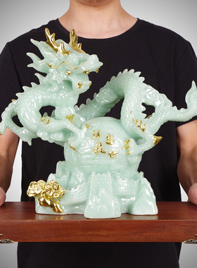 速发招财玉石青龙摆件生镇祥关盛世办公室家居肖宅玄龙装饰工艺