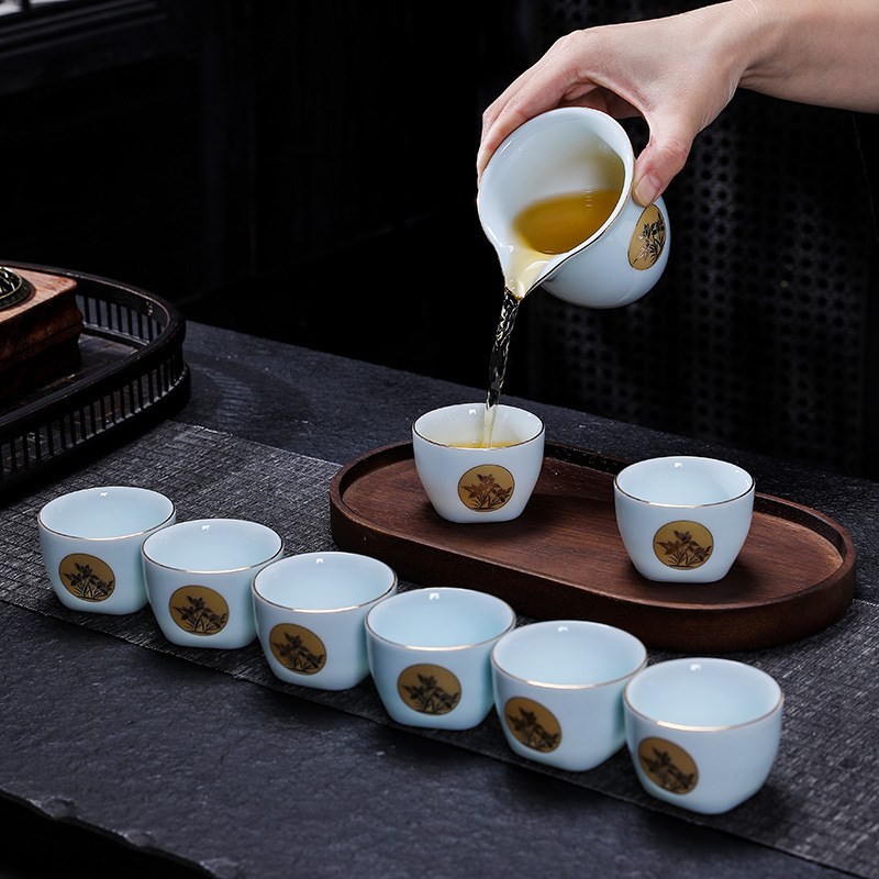 速发影青茶具白瓷整套陶家青瓷功夫用具套装瓷茶办公盖碗泡茶壶品