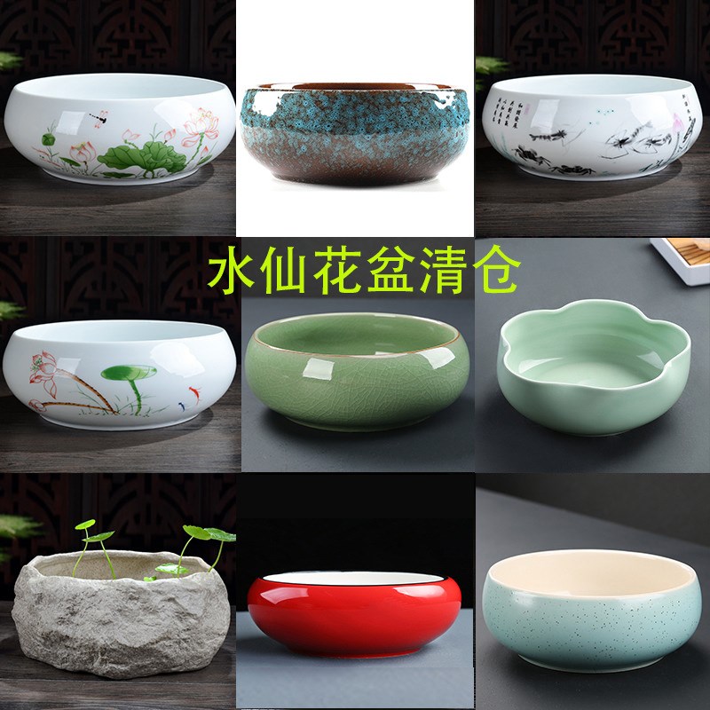 速发铜钱草花盆水仙盆睡莲碗莲无孔金水陶瓷清仓钱养水培专用多肉