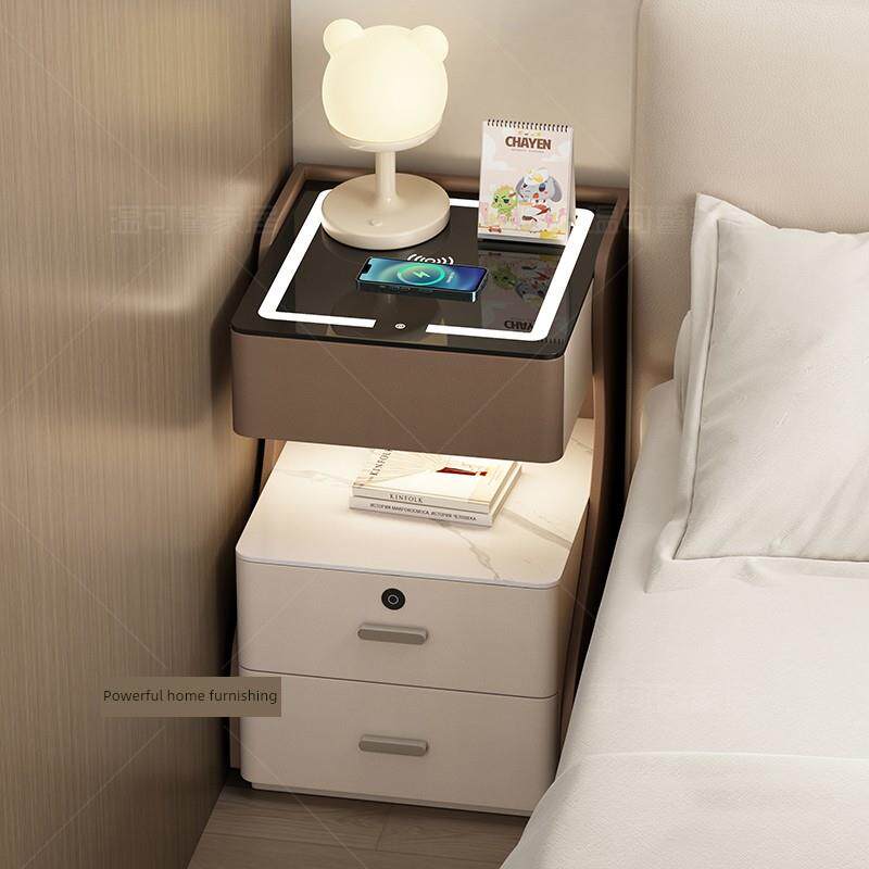 智能床头柜多功能收纳实木轻奢简单现代免安装卧室充电收纳床头柜