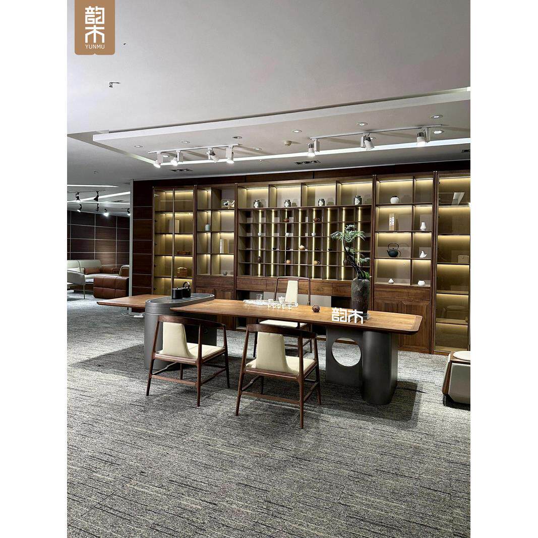 新中式实木茶桌烧水壶一体嵌入式黑胡桃木茶台办公室泡茶桌椅组合