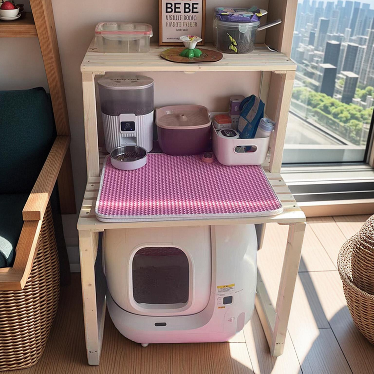 阳台猫砂盆上方置物架猫咪厕所移动花架实木多层宠物用品收纳架子