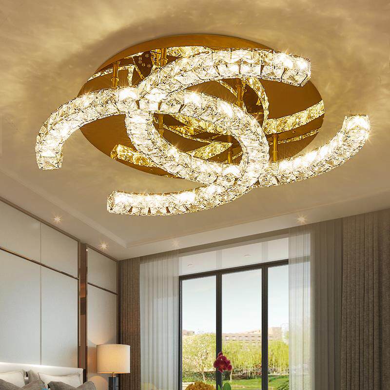 2024新款LED水晶吸顶灯主卧室书房客厅网红橱窗创意金色衣帽间灯