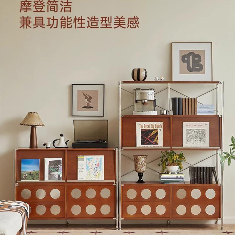北欧实木餐边柜模块组合电视柜客厅小户型一体落地收纳中古储物柜