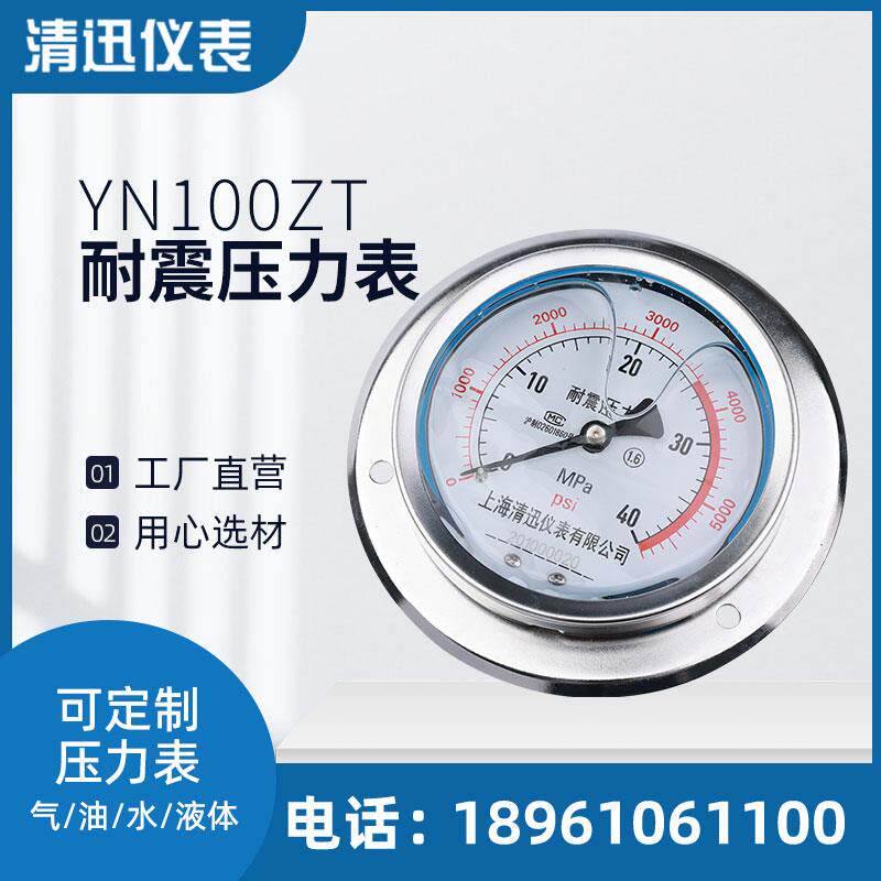 YN100ZT轴向带边耐震压力表0-0.6/1/1.6/4/16/25/40Mpa表盘固定式