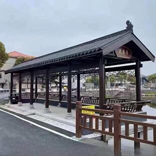 户外实木长廊景观工程文化廊亭防腐碳化木古建凉亭新中式水榭回廊