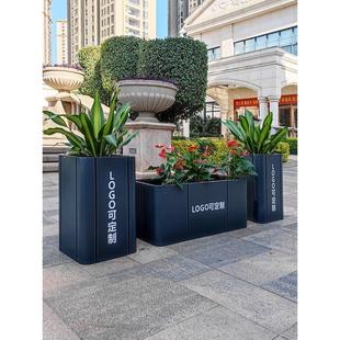 户外不锈钢花箱定制市政铁艺组合花坛圆形花盆室外长方形移动花槽