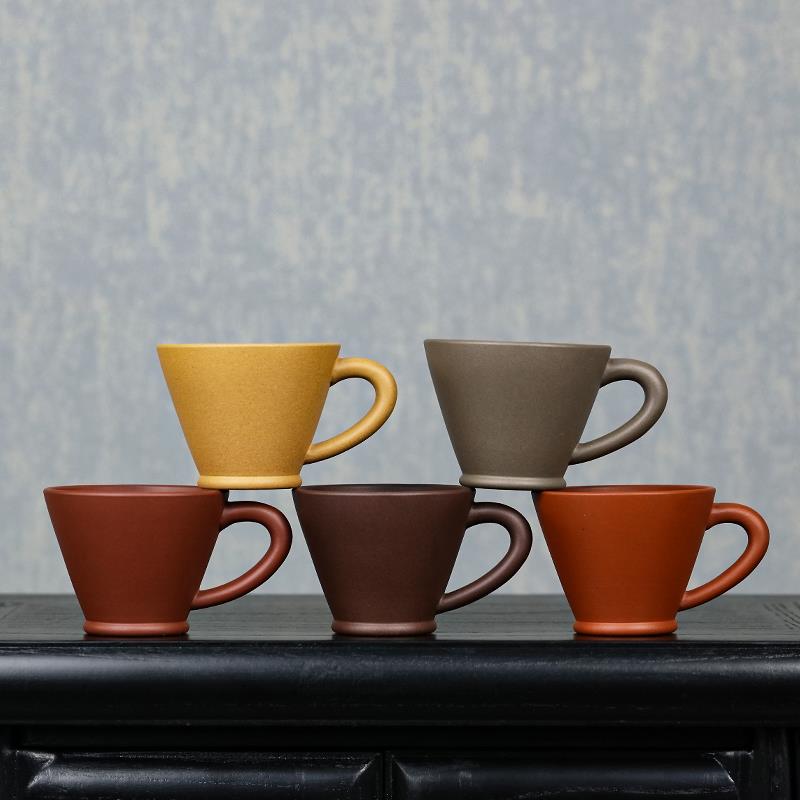 宜兴紫砂主人杯原矿纯手工带把斗笠杯多色可配套功夫茶具品茗杯盏