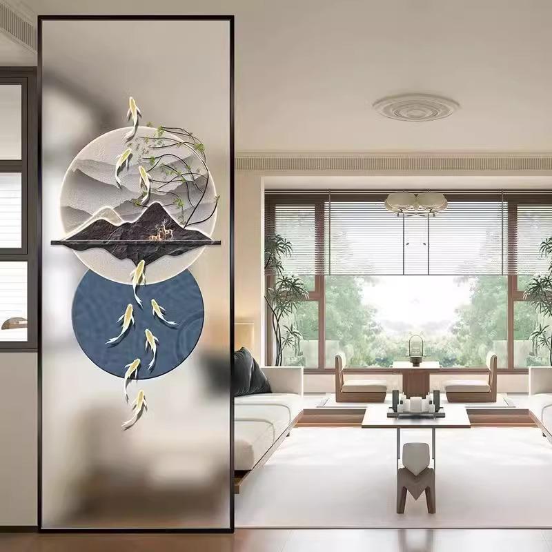 现代轻奢艺术画屏风隔断墙客厅钢化玻璃金属入户进门玄关隔断遮挡