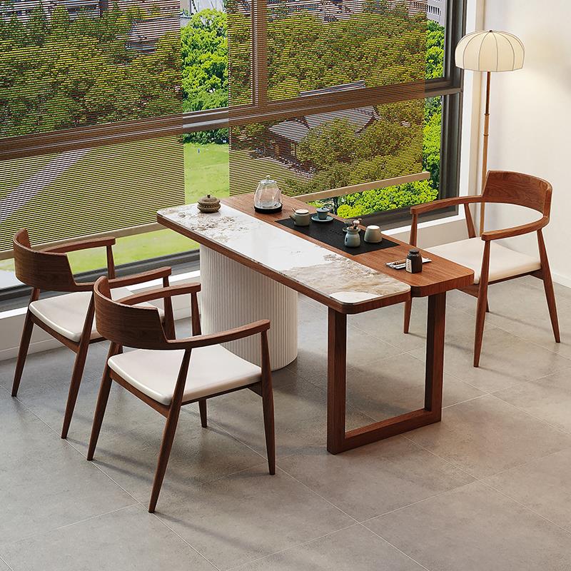 新中式岩板实木阳台茶桌椅组合家用茶台烧水壶一体内嵌入式泡茶桌