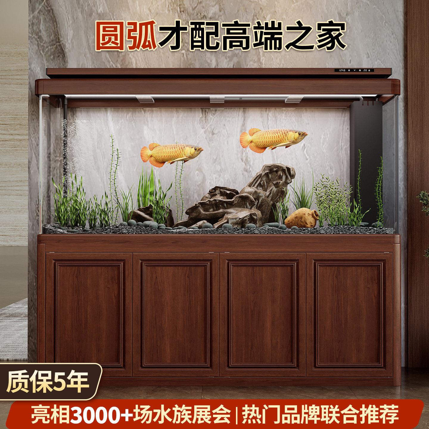 圆弧转角缸客厅2026新款宋氏美学带柜子一体底滤免换水鱼缸玻璃缸