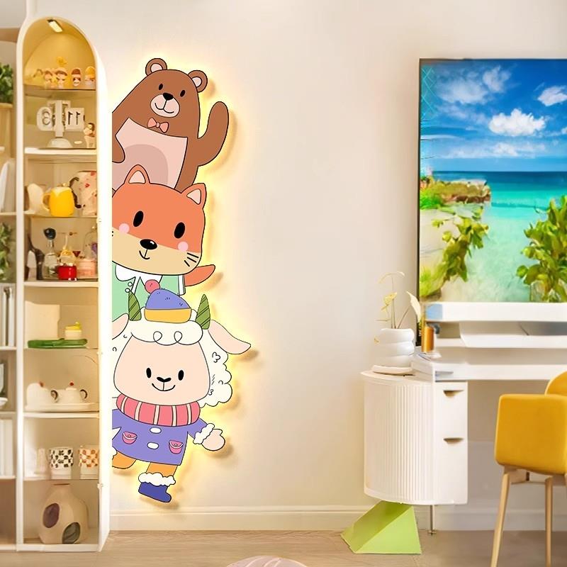玄关装饰画卡通动物led发光灯画现代简约温馨治愈儿童房卧室壁画