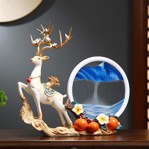 创意3D流沙画招财鹿摆件家居客厅玄关卧室装饰品乔迁新居之喜图片