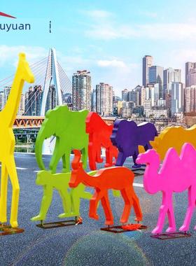 户外剪影长颈鹿饰品玻璃纤维夜光动物雕塑园林景观庭院商场装饰