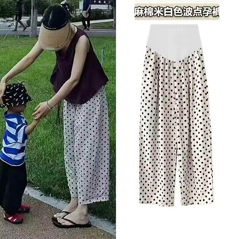 孕妇波点裤夏季九分宽松阔腿裤春秋小个子休闲 大尺码哈伦罗卜裤