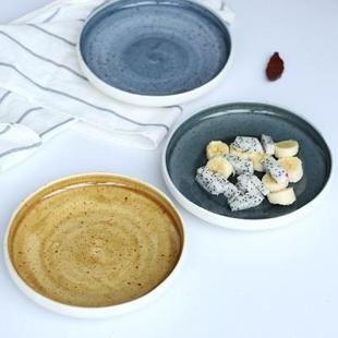 日式 手工糕点盘 釉下彩新骨瓷家用盘子 陶瓷餐具早餐盘水果沙拉碗