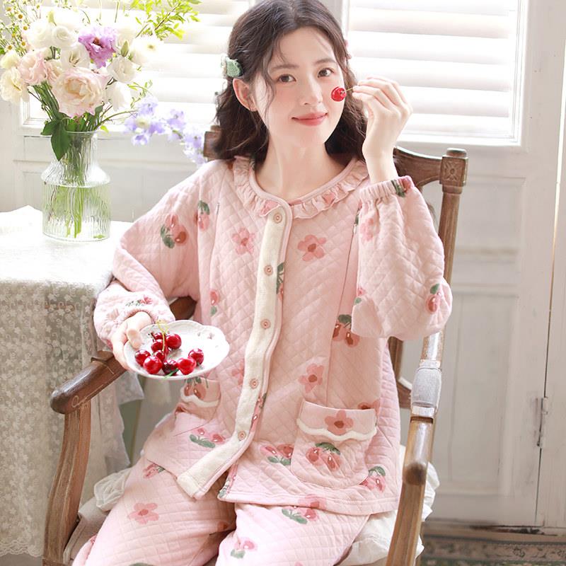 富朵秋冬空气棉月子服产后夹棉保暖哺乳衣睡衣孕妇春秋待产家居服
