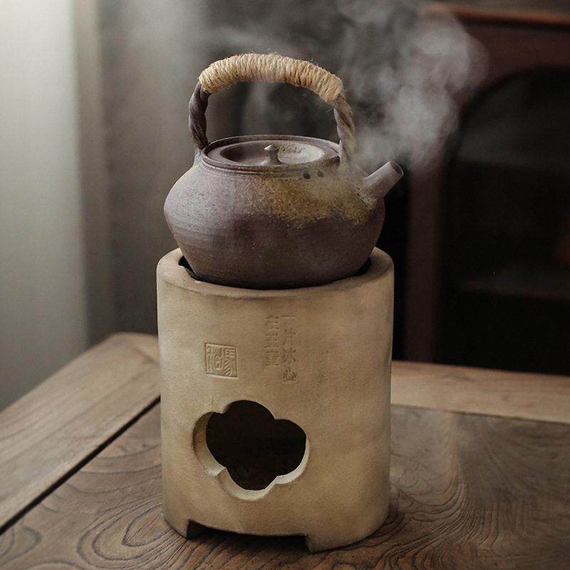 柴烧陶壶砂铫手拉烧水煮茶壶茶诗白泥凉炉潮州工夫泡茶炉冬季火炭