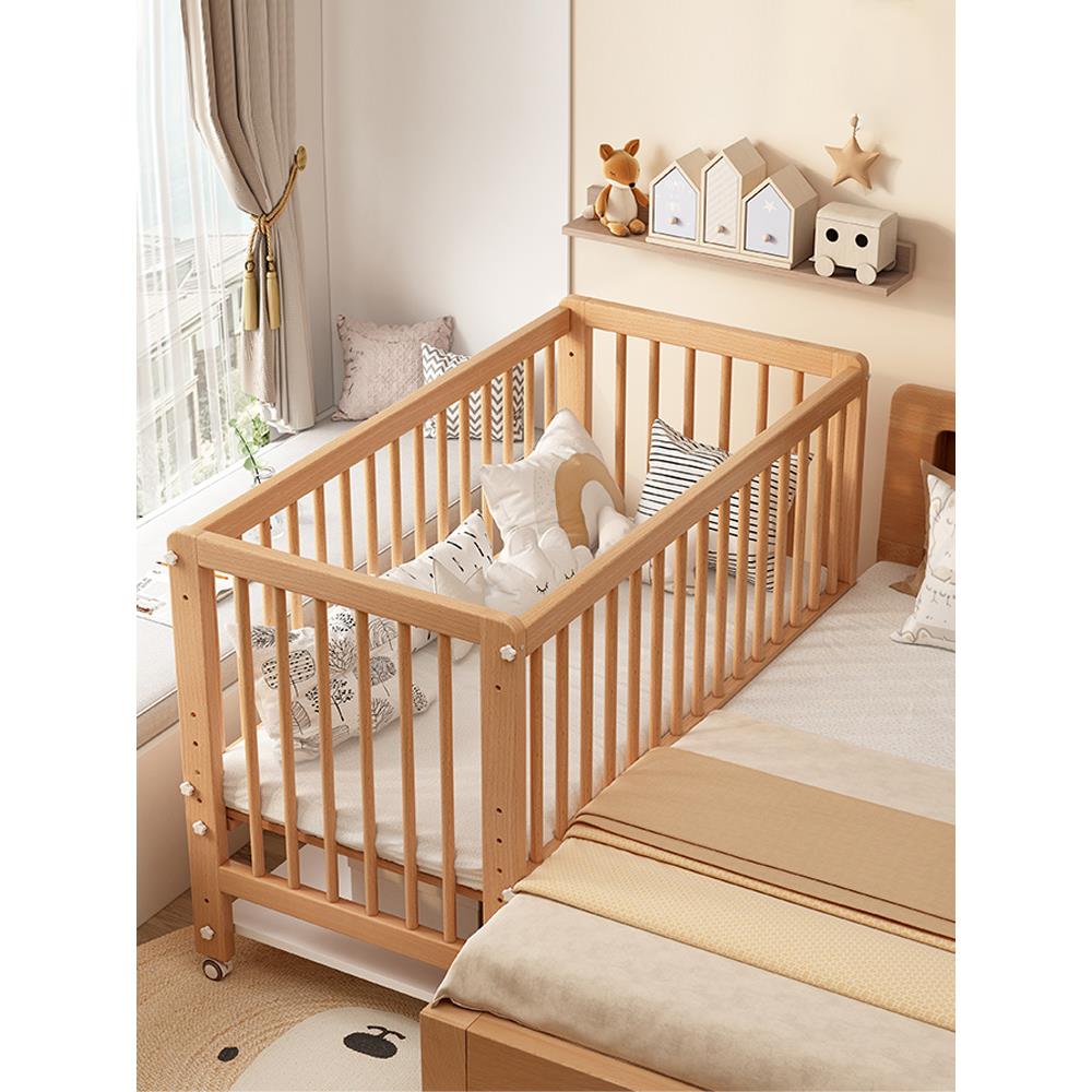 实木婴儿床拼接床可移动带护栏加宽床边小宝宝多功能山毛榉儿童床