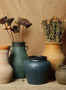香舍粗陶陶罐花瓶花器多肉花盆复古土陶透气干花做旧土罐瓦罐坛子