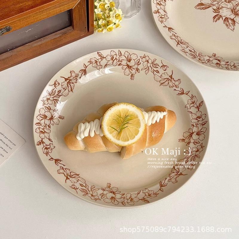 中古餐具法式复古9寸盘子菜盘家用陶瓷甜品盘西餐餐盘早餐意面盘