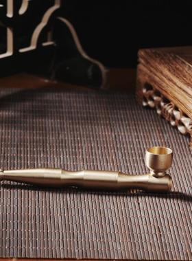 黄铜烟斗老式烟袋烟杆便携金属烟枪两用带过滤烟嘴复古旱烟杆