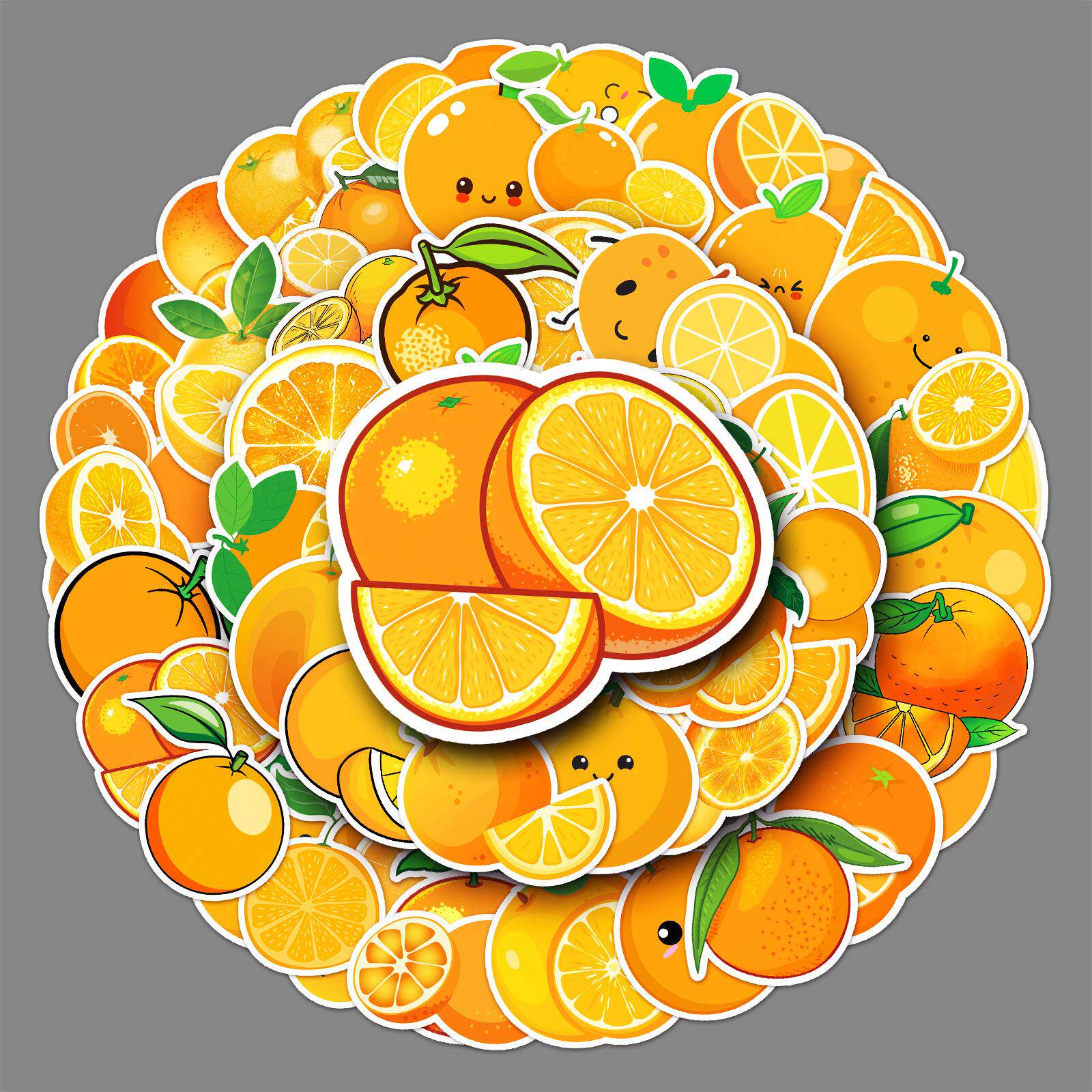 50张橙子涂鸦个性跨境卡通水果咕卡儿童DIY手机壳行李箱贴纸防水