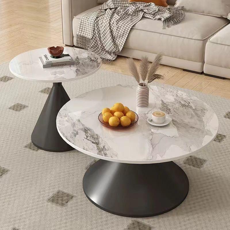 奶油风爆款网红圆形客厅茶几家用小户型民宿岩板茶几桌子现代组合