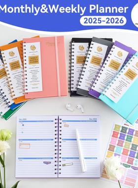 2025/26现货A5英文版线圈本PP板360度侧翻螺旋本带月计划周历本