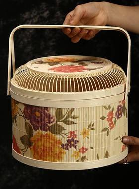 Retro bamboo weaving printing gift basket of goodies for